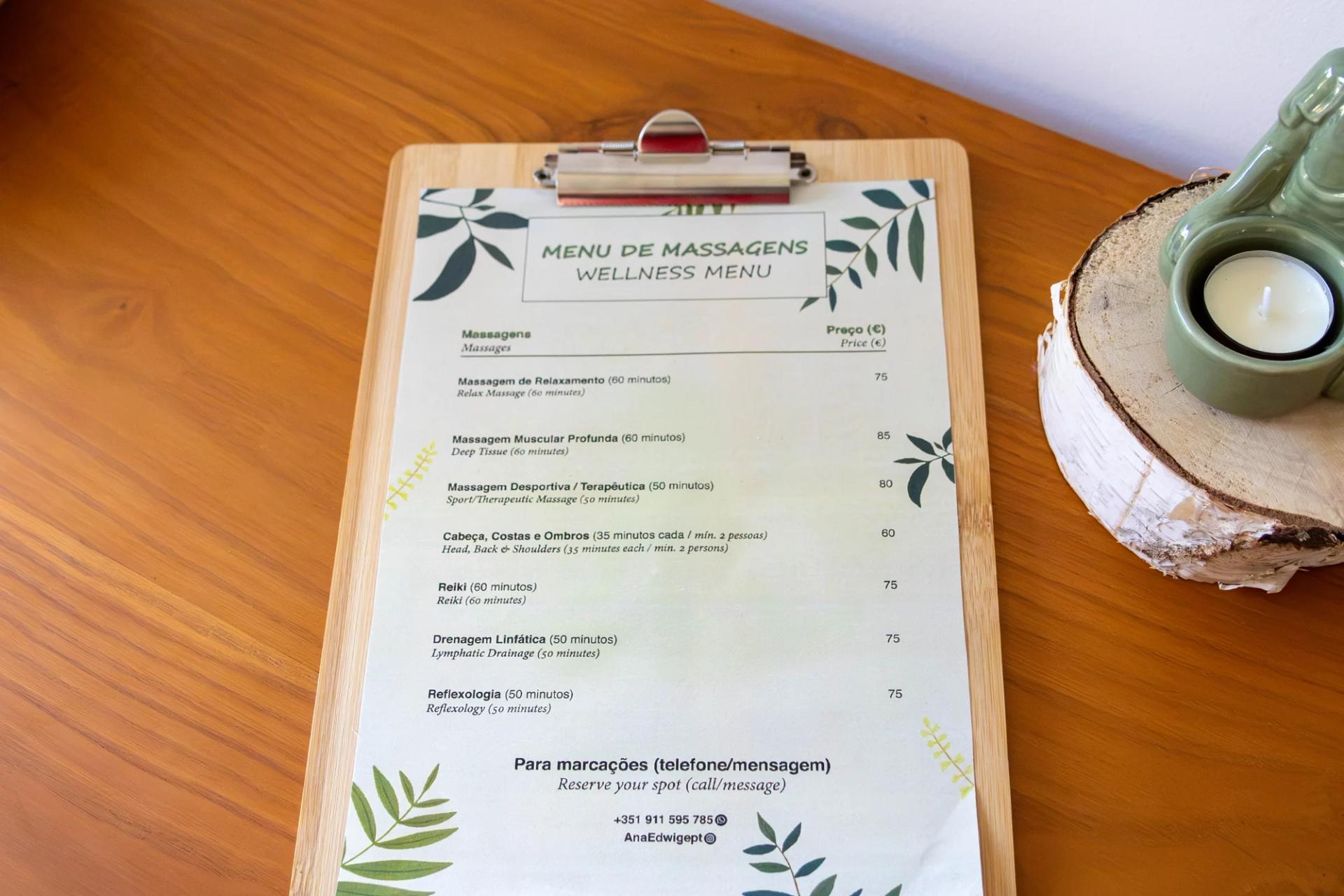 Menu de massagens
